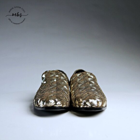 NWOT Stacy Adams Sequins Swank Shoes Gold Men 7.5 - Picture 3 of 13